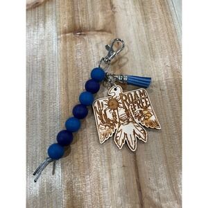 Roam Free Blues Silicone Bead Lobster Clasp Keychain Purse‎ Charm Wood Engraved